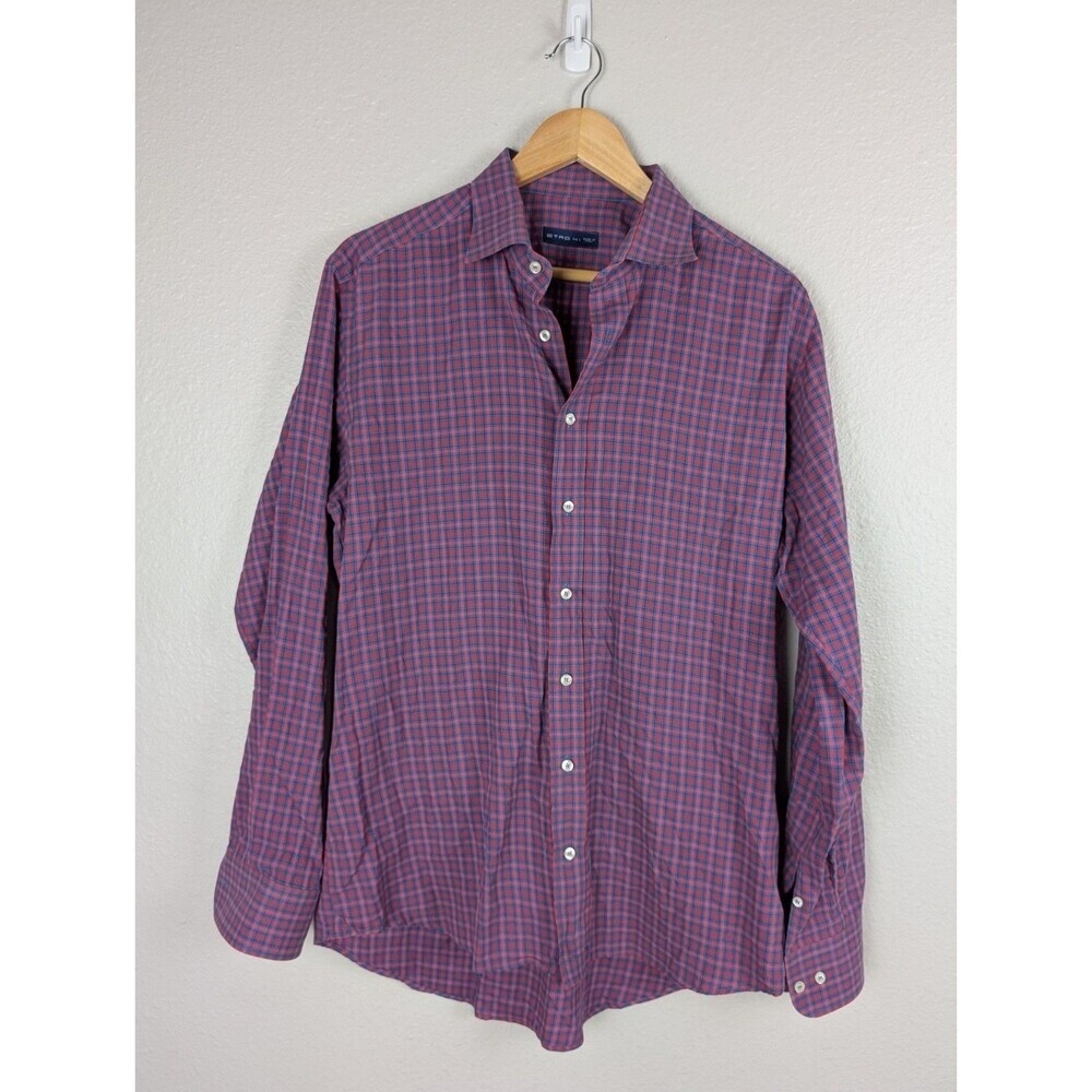 Etro 41 Slim Fit Purple Check Long Sleeve Button Down Shirt Chest 44 Inch‎ 160